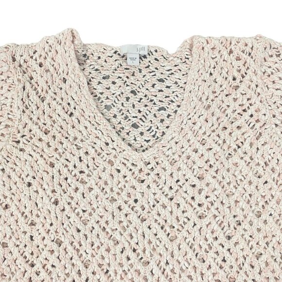 J JILL Women Crochet Pullover Sweater 3/4 Sleeve V Neck Sz L Light Pink Casual - Picture 5 of 13